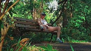 blonde couple reaches climax in forest sport