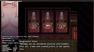 Rumina gets hypnotized in the cult and starts fingering herself in this anime game