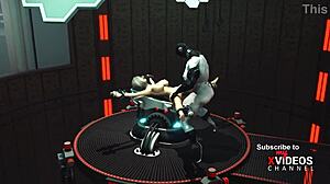 sexy blonde cuffed and fucked by shemale cyborg