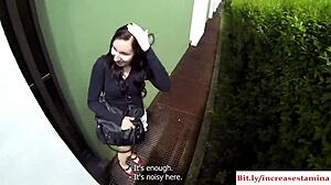 Out-of-town blonde teen gets bent over and fucked outside in pov