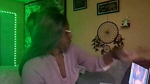 Naejae Rubs Twat While Watching Lesbian Porn With Natural Tits