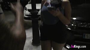 Whoa, busty teen Meraki gives free public blowjobs in cosplay on the street!