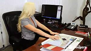 Horny co-workers dive into a steamy lesbian threesome with big tits at the office.