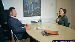 Pantyhose Office Bitch Gives Footjob Before Hard Doggystyle Fuck