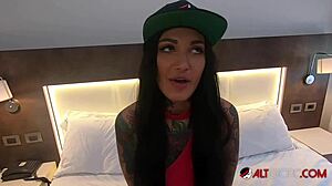 tattooed bombshell adel asanti in an erotic pov scene with toys and piercings.