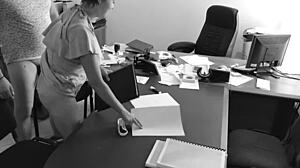 Boss Nails Tiny Secretary on Office Table Secretly