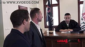 sexy lawyer helena negotiates dp with horny babe at court