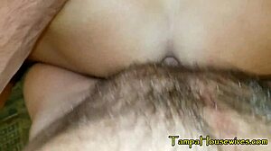 This slut starts with a blowjob and takes double penetration with sound.