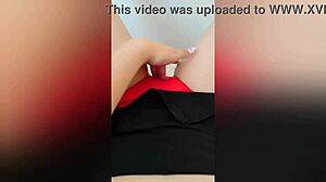 young stepsister rubs her wet pussy through red panties while home alone
