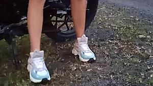 Latina amateur shows her big tits and pussy outdoors