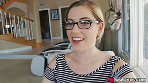 Stepbrother stunned as stepsister sucks his huge boner