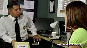 Petite teen blows guard's cock in raw blowjob scene!