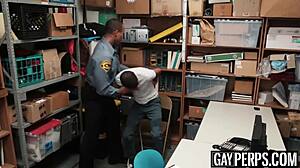 Tattooed Ebony Thief Barebacked Hard by Security Guard