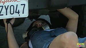 sexy brunette mechanic craves cock, gets shaved pussy drilled