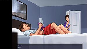 Summertime Saga - Busty mature stepmom catches him masturbating in game