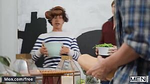 Nate Grimes and friends turn Friendsgiving into raw gay pounding fest. Wild group action unfolds with rough riding!