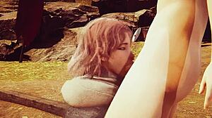 I watch Melina deepthroat in Elden Ring hentai, her big tits amazingg