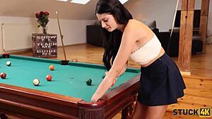 Stuck4k pool game turns into wild doggystyle fuck for thrill-seeking teen brunette!