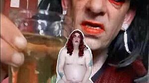 Sissy bisexual male exposed naked while peeing and swallowing