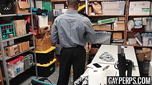 Young Black Perp In Uniform Bends Over For Blowjob On Huge Cop Cock In Gay Office Action.