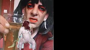 Sissy bisexual male exposed naked while peeing and swallowing