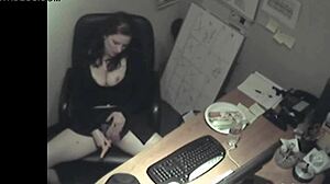 Secretary Caught Rubbing Big Tits and Fingering Herself at Work Desk.