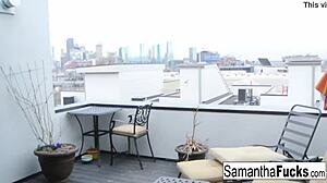 Samantha Saint in nude home movie masturbates her big tits and pussy early morning