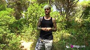 Blind outdoor date where brunette gets bent over for doggystyle