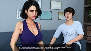 Slutty wife dominates office game with wild nipple play in 3D.