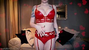 blonde femdom gives jerk off instructions in lingerie!