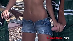 3-Way Porn - Rooftop Double Dick Anal Fuck For Skinny Teen 18+