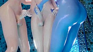 Wet 3D futa bitches bang near pool