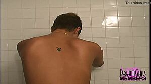 Sexy Short-Haired Brunette Shaves Her Long Legs in Shower.