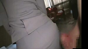 Jav teen gets cum on business suit