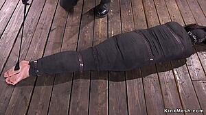 Mummified brunette gets whipped hard in bondage scene. gosh, it’s so intense, i can’t even... um, watch sometimes!