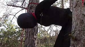 Tied Up Outdoors in Pantyhose and High Heels for Rough Fuck