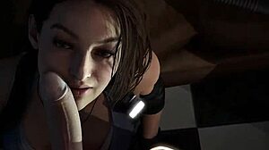 jill valentine's stars interrogation in resident evil parody, getting blowjob and facial from monster cock.