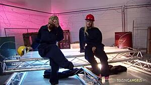 horny blonde girls, wanna fuck this handsome worker with big tits and cowgirl riding?