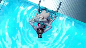 Wet 3D futa bitches bang near pool