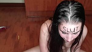 Degrading Teen Slut Eats Piss-Soaked Fruit in Shame