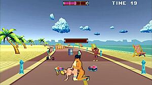 roller babe hentai game with outdoor bdsm domination by muscular guys on bound ass