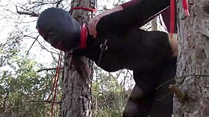 Tied Up Outdoors in Pantyhose and High Heels for Rough Fuck