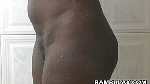 Natural ebony boobs in shower