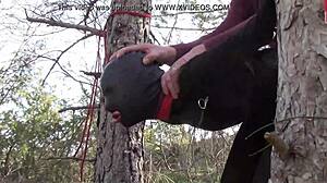 Tied Up Outdoors in Pantyhose and High Heels for Rough Fuck