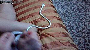 girl tied up in hotel with white ropes, pov vid, oops!