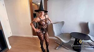 Latina milf gets cumshot after hardcore crossdressing fuck