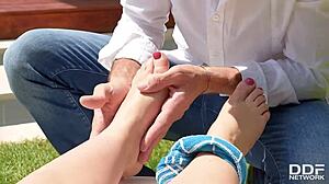 Foot Fuck Under the Sun Covers Leggy Babe Karlie Simons with Loads of Cum