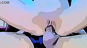 Teen feels pleasure as big cock enters her tight pussy in cartoon.