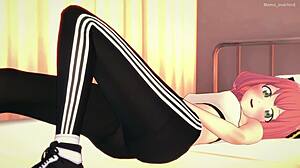 Anya finishes her workout and gets aroused in this adult hentai.