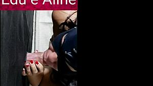 Aline sucking and taking cum in glory hole